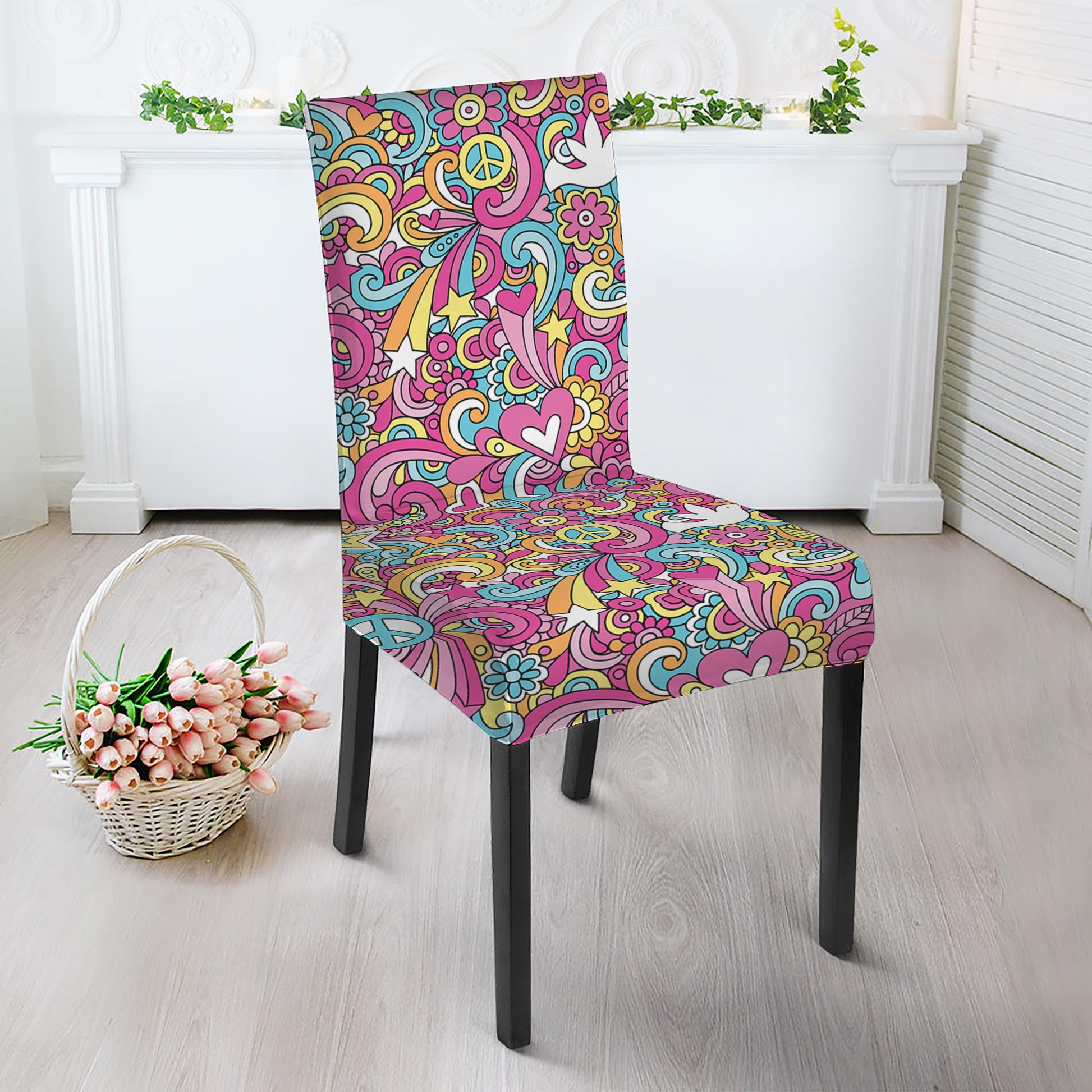 Groovy Girly Peace Pattern Print Dining Chair Slipcover