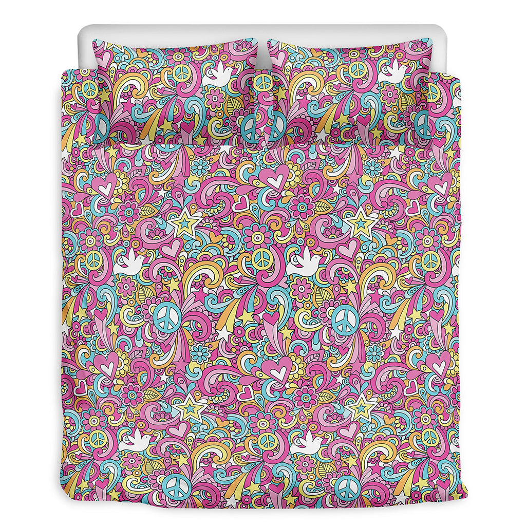 Groovy Girly Peace Pattern Print Duvet Cover Bedding Set