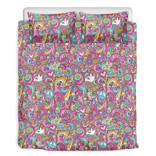 Groovy Girly Peace Pattern Print Duvet Cover Bedding Set