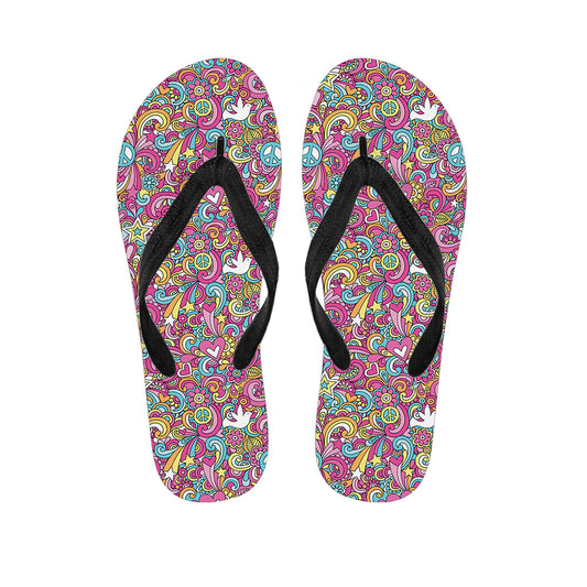 Groovy Girly Peace Pattern Print Flip Flops