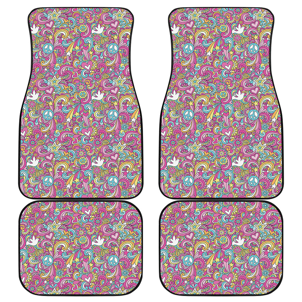 Groovy Girly Peace Pattern Print Front and Back Car Floor Mats