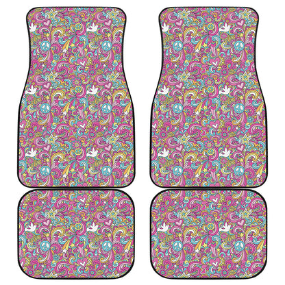Groovy Girly Peace Pattern Print Front and Back Car Floor Mats