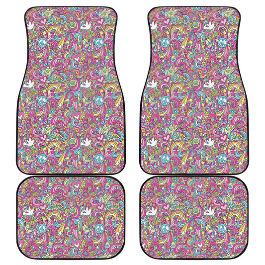 Groovy Girly Peace Pattern Print Front and Back Car Floor Mats