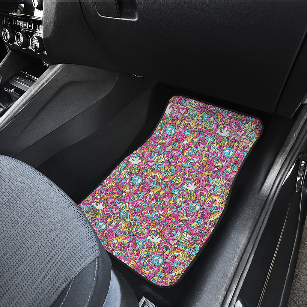 Groovy Girly Peace Pattern Print Front and Back Car Floor Mats