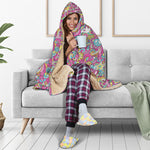 Groovy Girly Peace Pattern Print Hooded Blanket