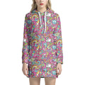 Groovy Girly Peace Pattern Print Pullover Hoodie Dress