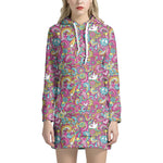 Groovy Girly Peace Pattern Print Hoodie Dress