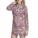 Groovy Girly Peace Pattern Print Hoodie Dress