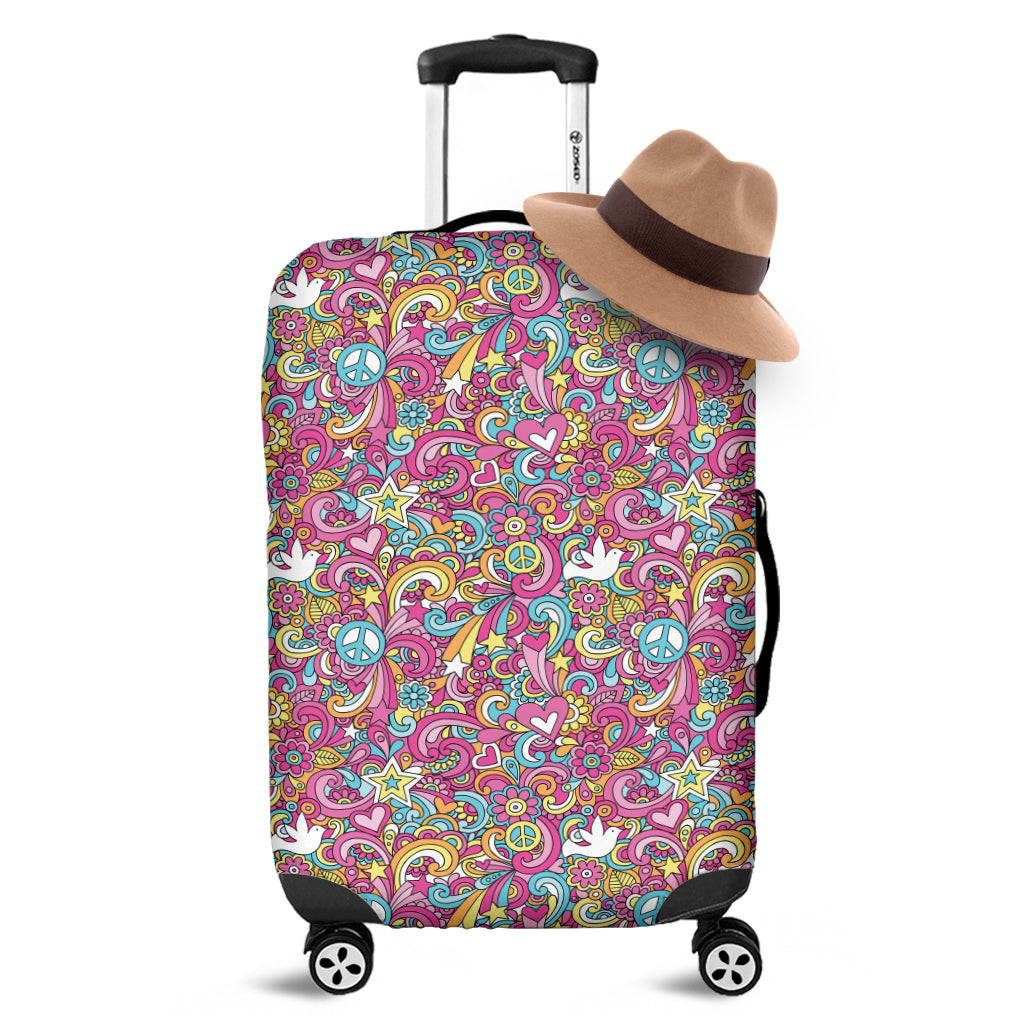 Groovy Girly Peace Pattern Print Luggage Cover