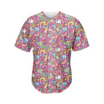 Groovy Girly Peace Pattern Print Men's Baseball Jersey