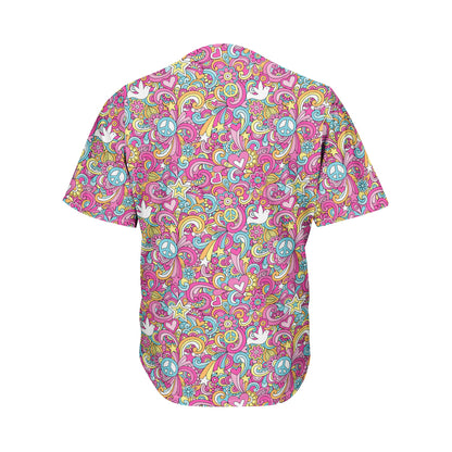 Groovy Girly Peace Pattern Print Men's Baseball Jersey