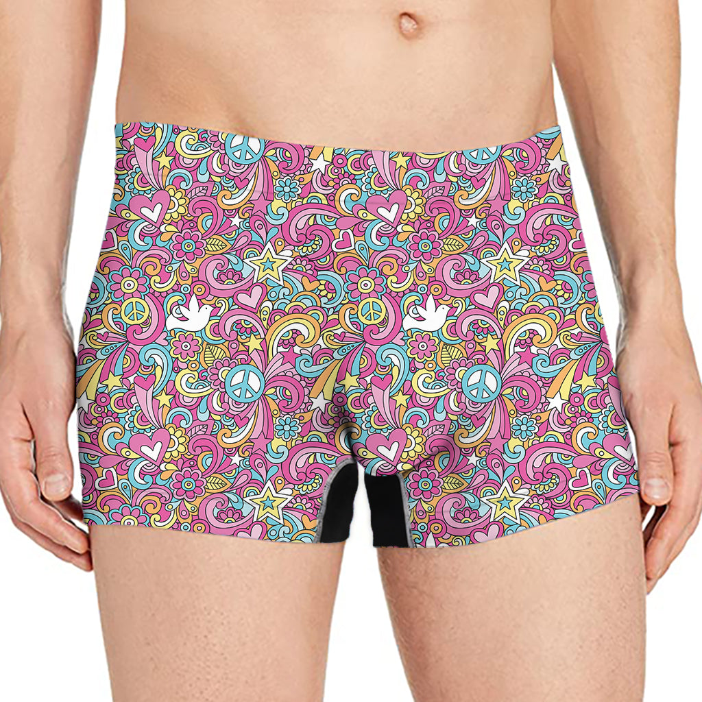 Groovy Girly Peace Pattern Print Men's Boxer Briefs