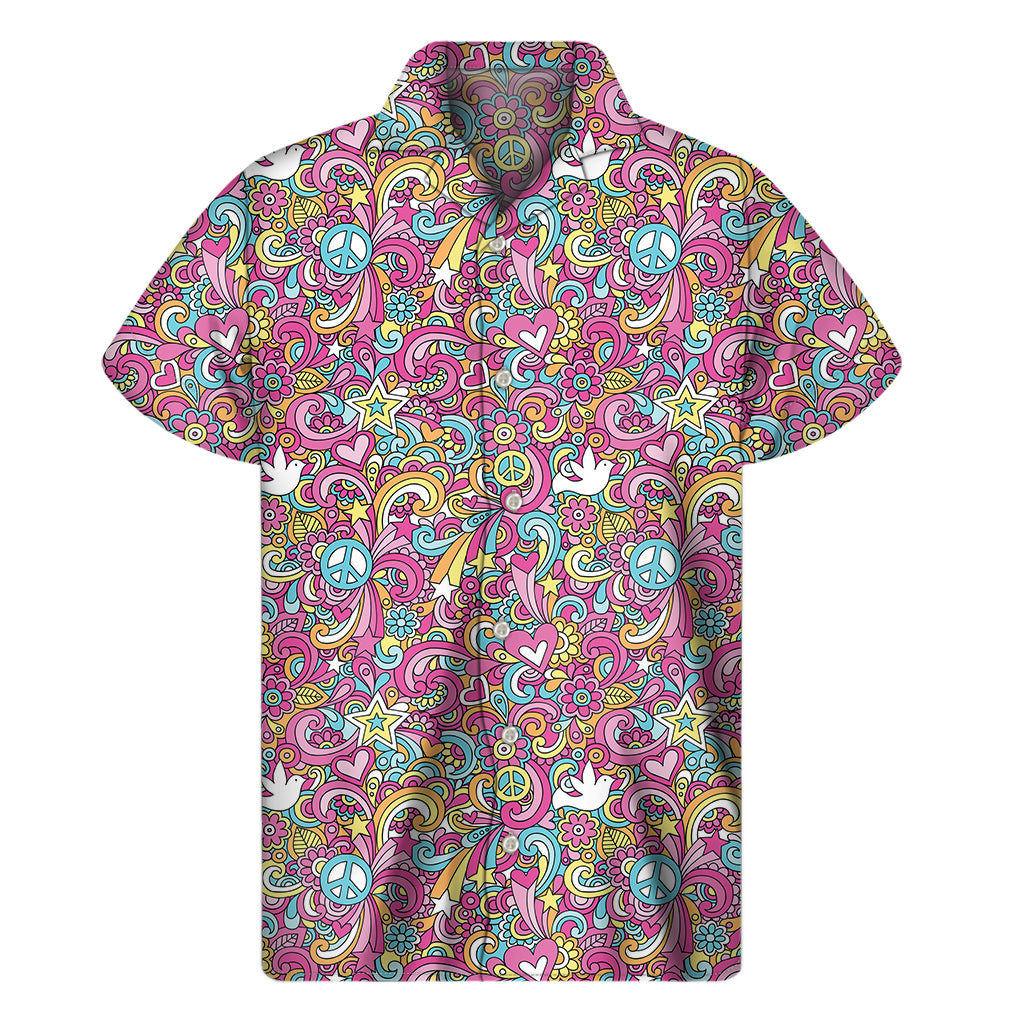 Groovy Girly Peace Pattern Print Men's Short Sleeve Shirt