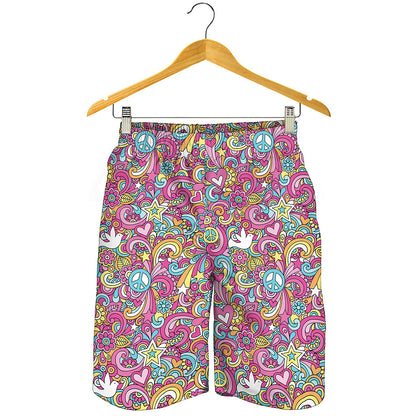 Groovy Girly Peace Pattern Print Men's Shorts