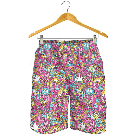 Groovy Girly Peace Pattern Print Men's Shorts