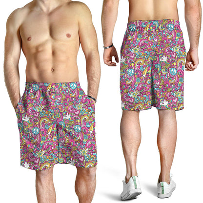 Groovy Girly Peace Pattern Print Men's Shorts