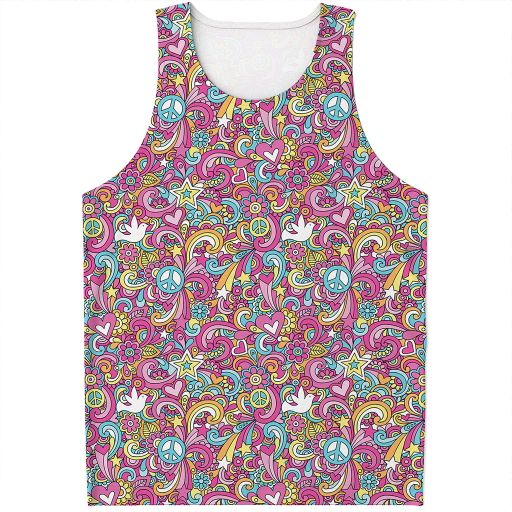 Groovy Girly Peace Pattern Print Men's Tank Top