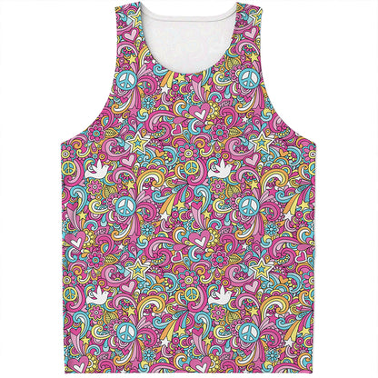 Groovy Girly Peace Pattern Print Men's Tank Top