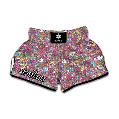 Groovy Girly Peace Pattern Print Muay Thai Boxing Shorts