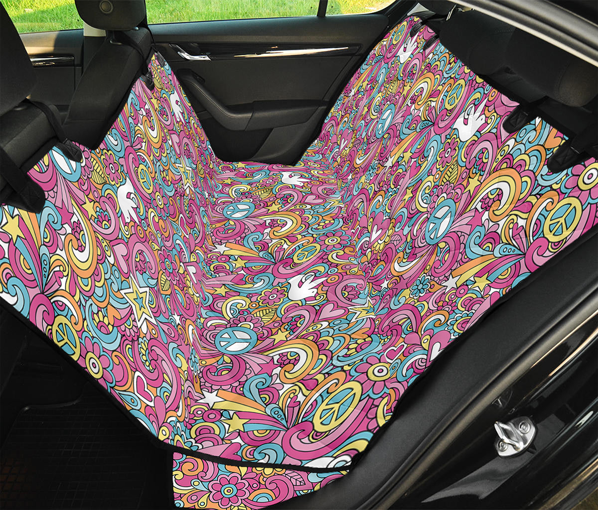 Groovy Girly Peace Pattern Print Pet Car Back Seat Cover