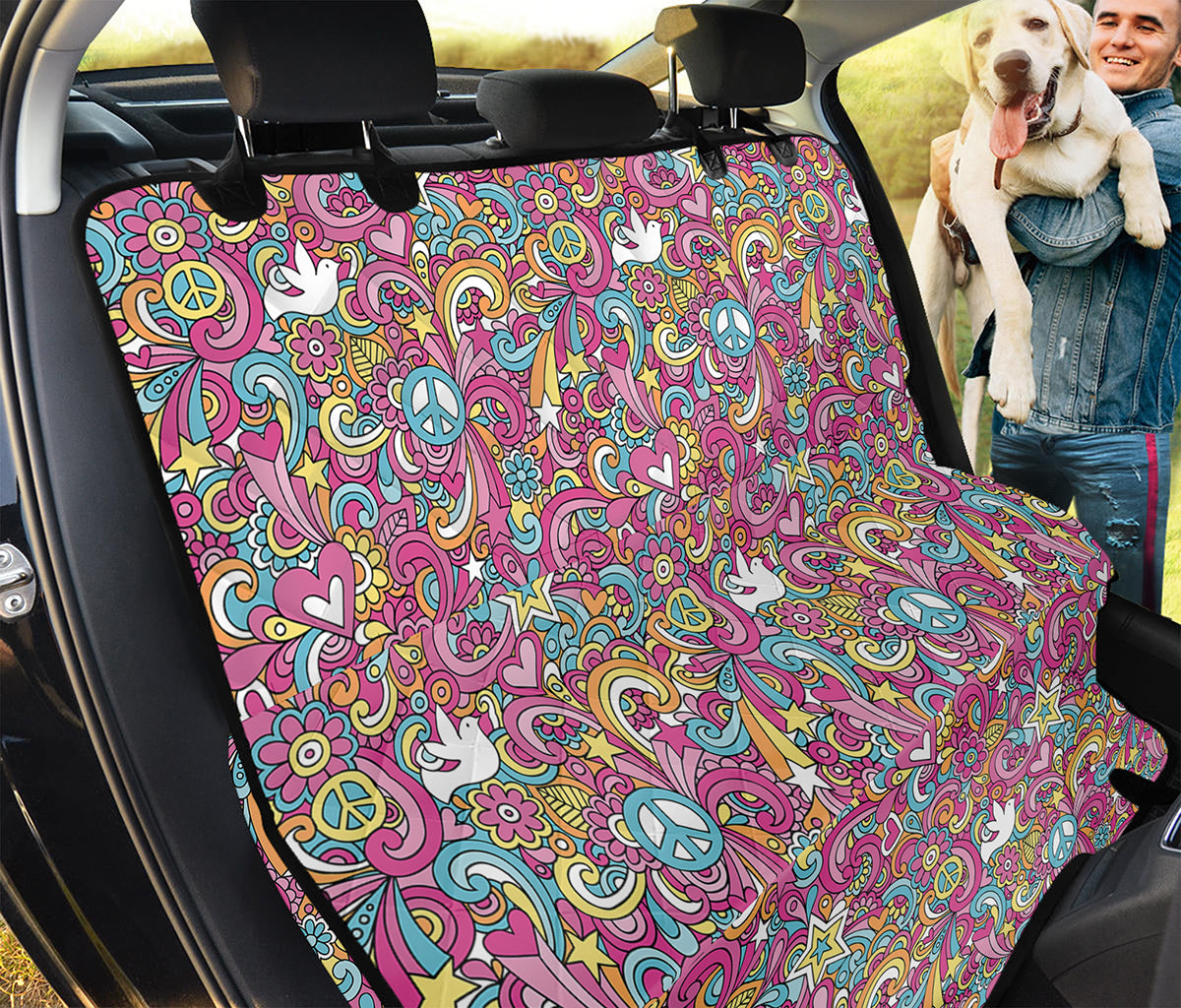 Groovy Girly Peace Pattern Print Pet Car Back Seat Cover