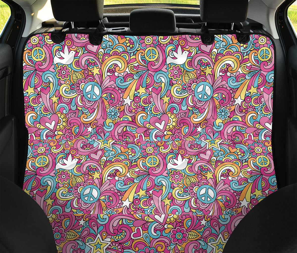 Groovy Girly Peace Pattern Print Pet Car Back Seat Cover