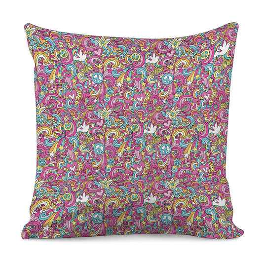 Groovy Girly Peace Pattern Print Pillow Cover
