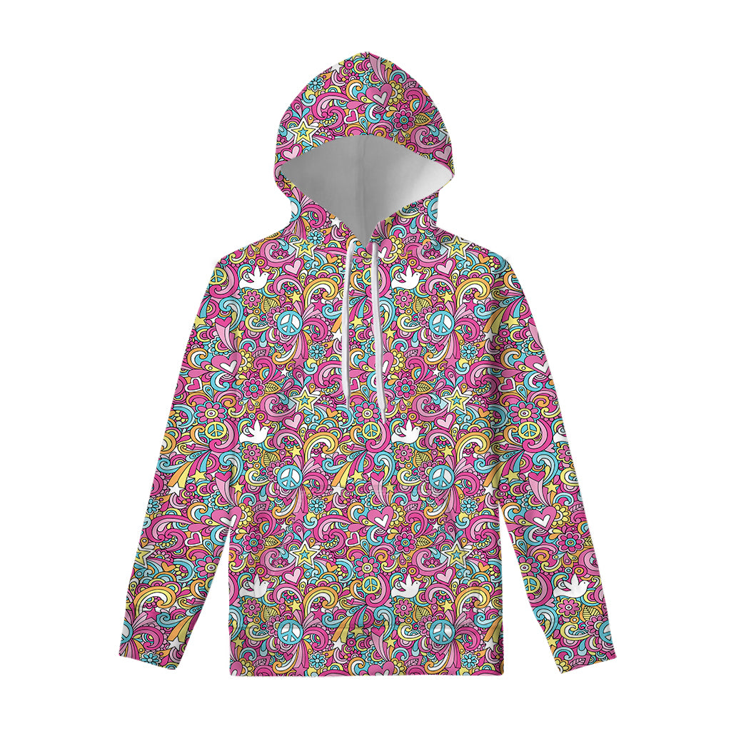 Groovy Girly Peace Pattern Print Pullover Hoodie