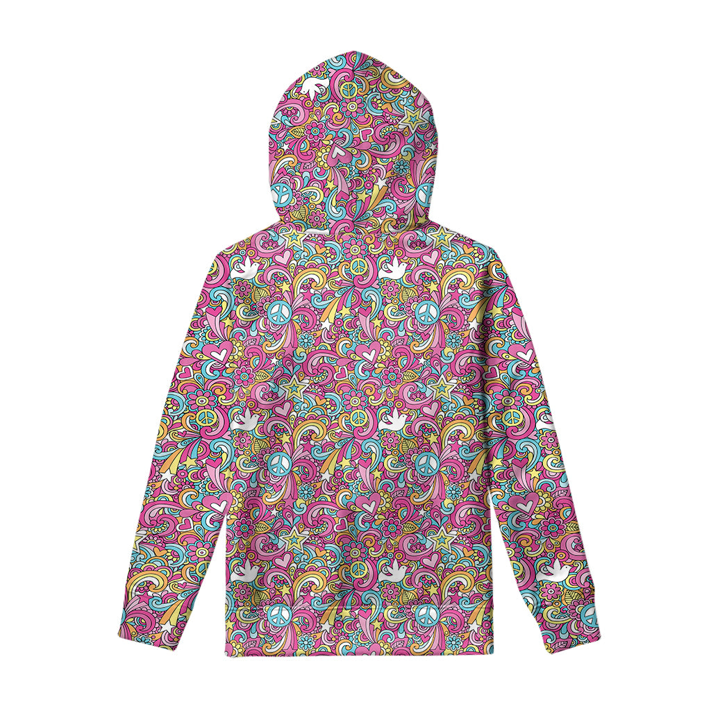 Groovy Girly Peace Pattern Print Pullover Hoodie
