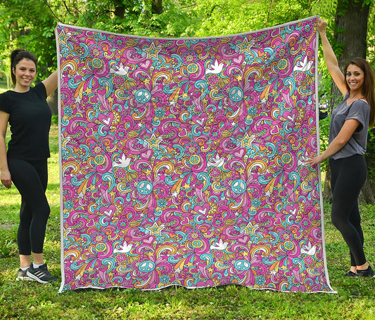 Groovy Girly Peace Pattern Print Quilt