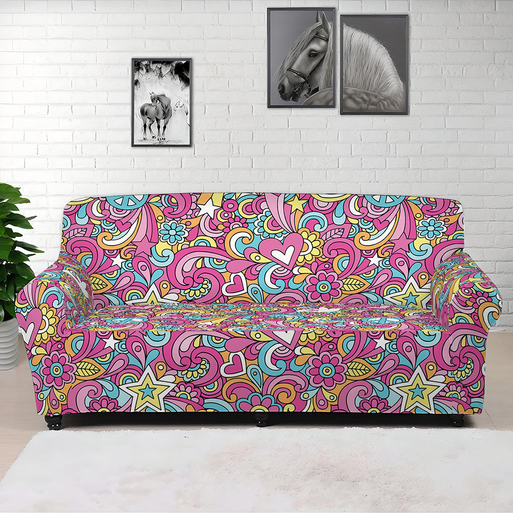 Groovy Girly Peace Pattern Print Sofa Cover