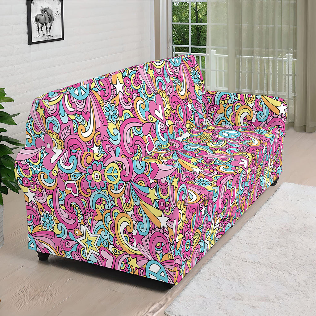 Groovy Girly Peace Pattern Print Sofa Cover