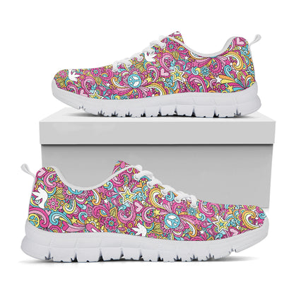 Groovy Girly Peace Pattern Print White Sneakers