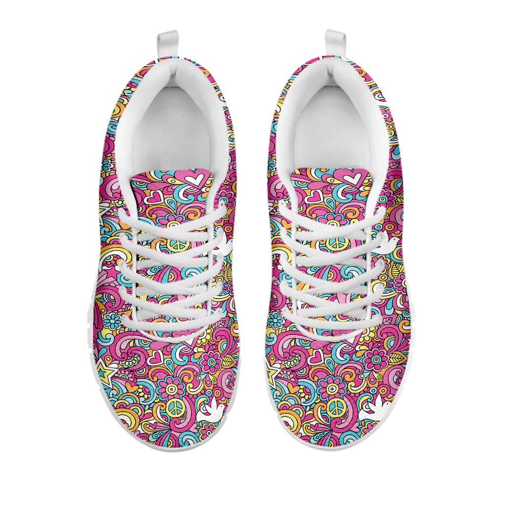 Groovy Girly Peace Pattern Print White Sneakers