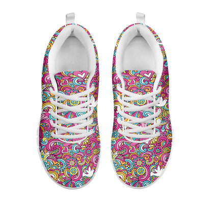 Groovy Girly Peace Pattern Print White Sneakers