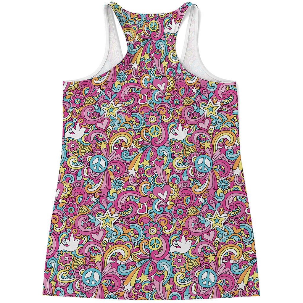 Groovy Girly Peace Pattern Print Women's Racerback Tank Top