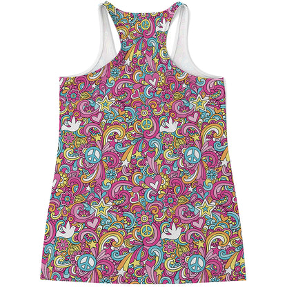 Groovy Girly Peace Pattern Print Women's Racerback Tank Top
