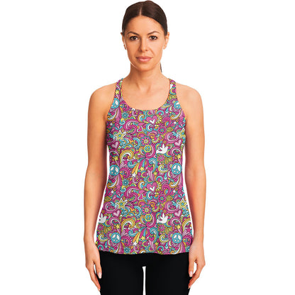 Groovy Girly Peace Pattern Print Women's Racerback Tank Top