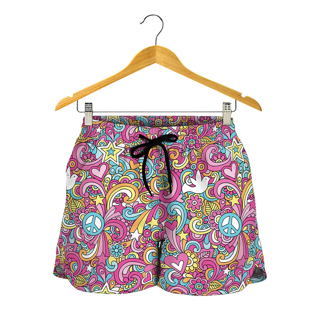 Groovy Girly Peace Pattern Print Women's Shorts