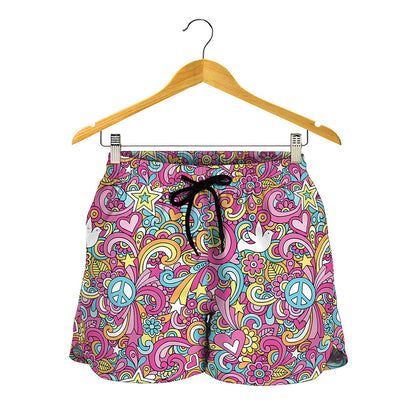 Groovy Girly Peace Pattern Print Women's Shorts