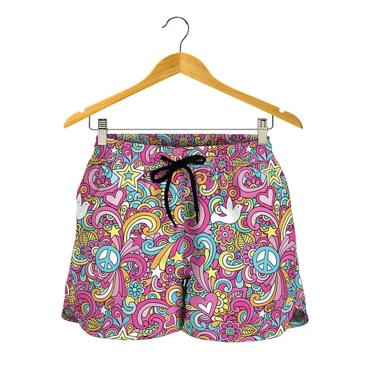 Groovy Girly Peace Pattern Print Women's Shorts