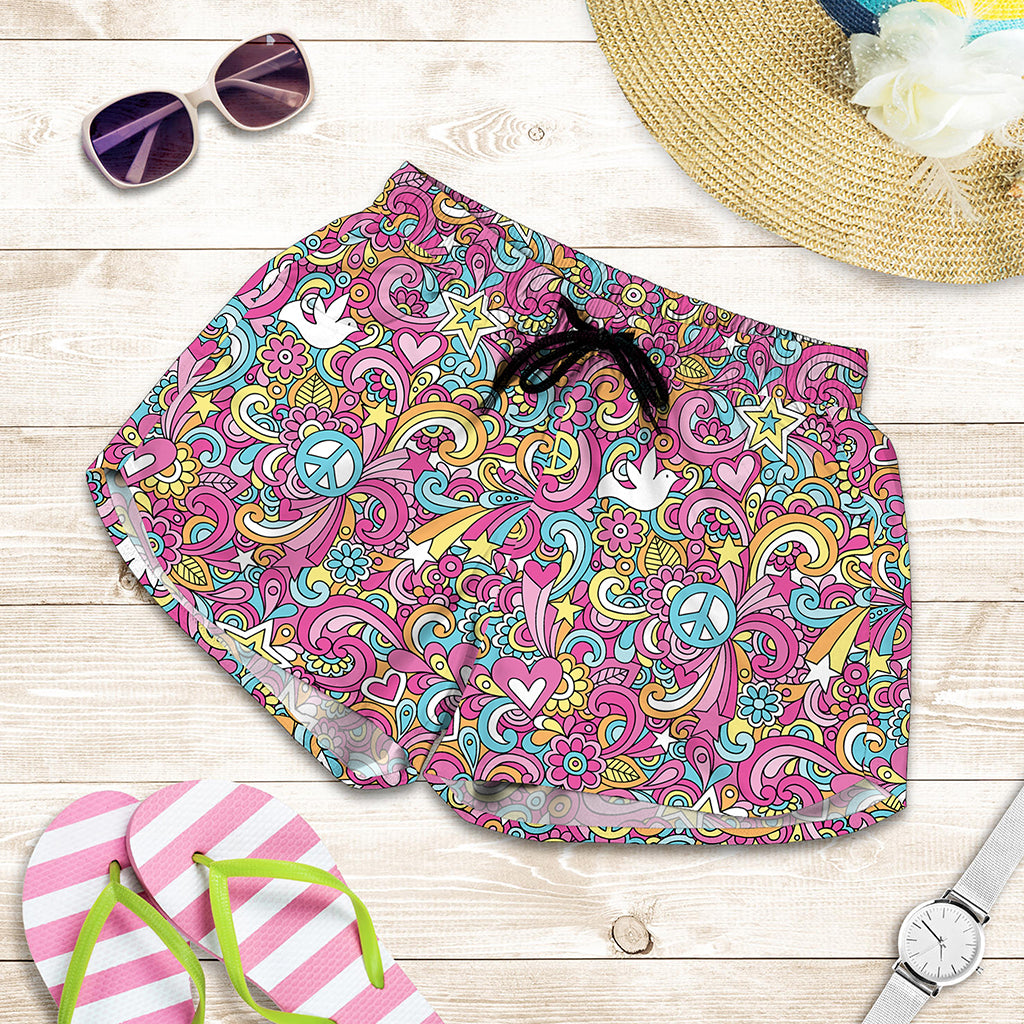 Groovy Girly Peace Pattern Print Women's Shorts