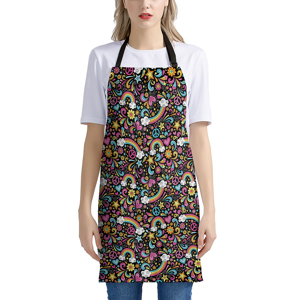 Groovy Hippie Peace Pattern Print Apron