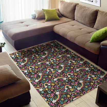Groovy Hippie Peace Pattern Print Area Rug