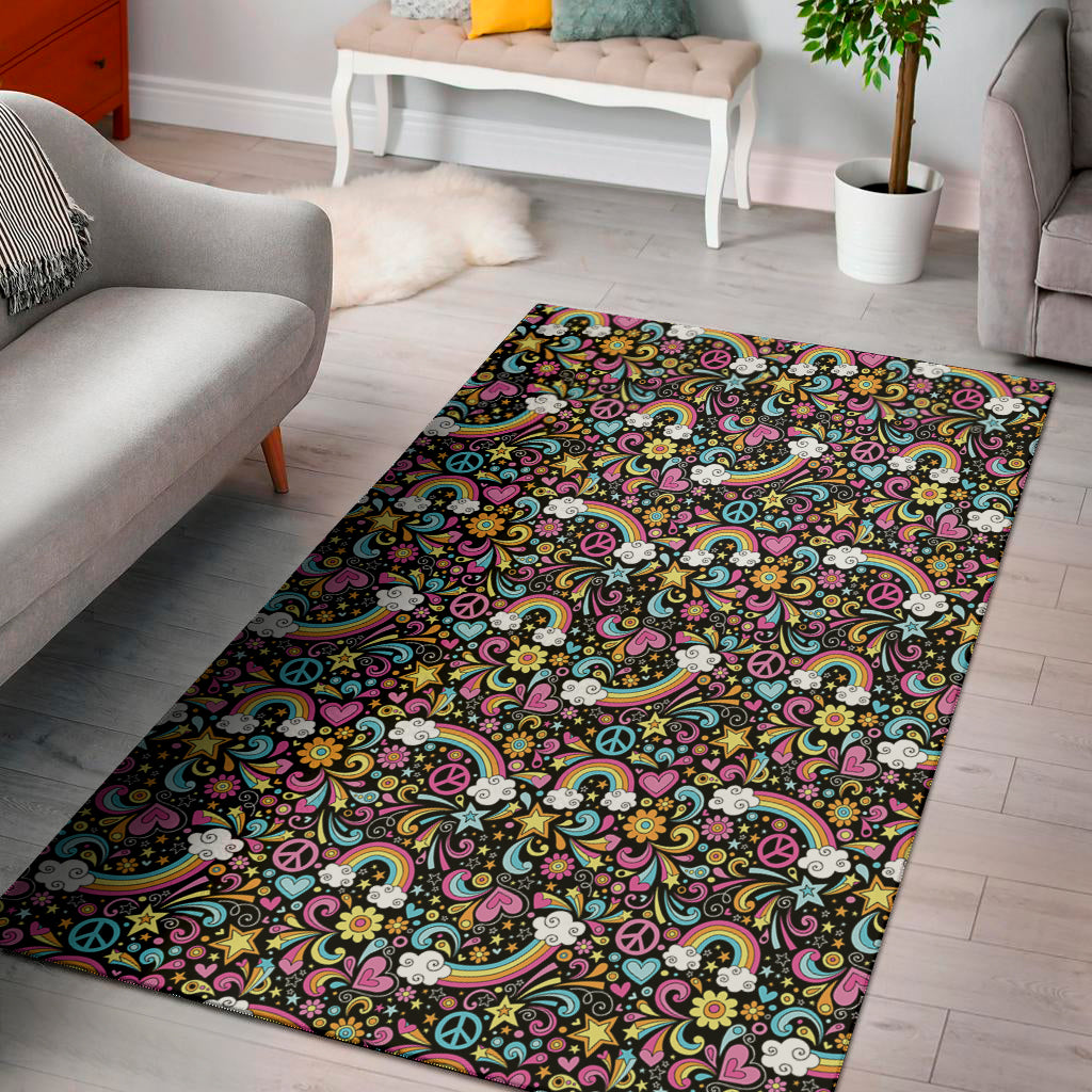 Groovy Hippie Peace Pattern Print Area Rug