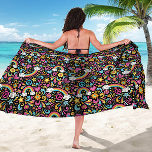 Groovy Hippie Peace Pattern Print Beach Sarong Wrap