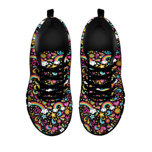 Groovy Hippie Peace Pattern Print Black Sneakers