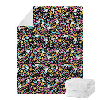 Groovy Hippie Peace Pattern Print Blanket