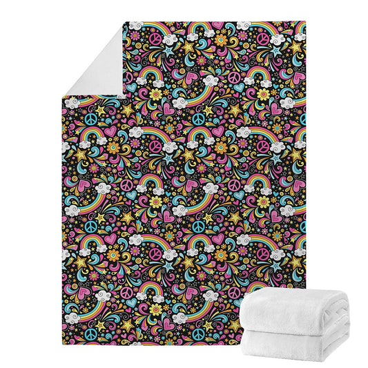 Groovy Hippie Peace Pattern Print Blanket
