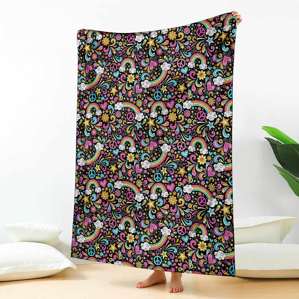 Groovy Hippie Peace Pattern Print Blanket